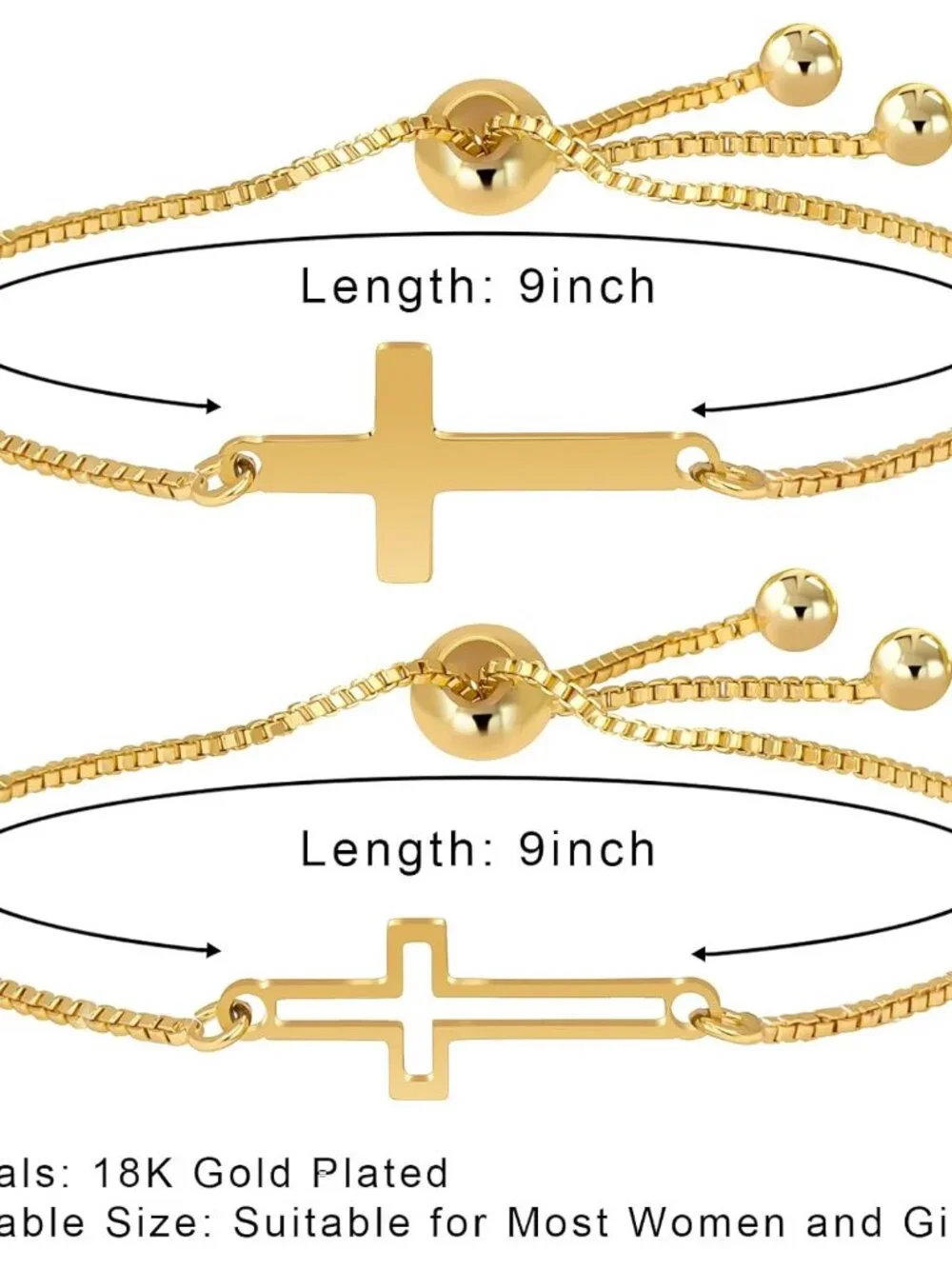 18K Gold BFF Friendship Bracelet Matching Butterfly Cross Charms Bracelet Set fo